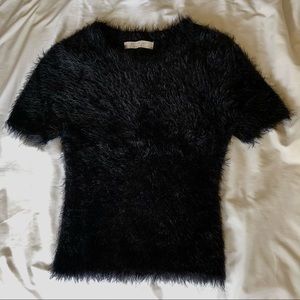Active USA fuzzy short sleeve shirt black crop top